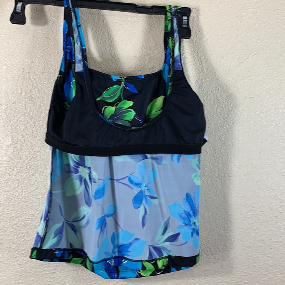 Robbylen Swim Top Tankini Black Blue Floral 12 - Picture 11 of 12